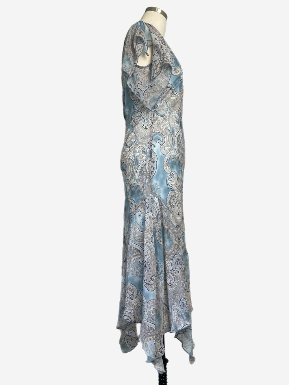 Vintage Y2K La Belle Blue paisley flutter sleeve asymmetric dress whimsical S - Picture 5 of 10